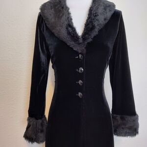 Black Velvet Coat with Faux Fur Trim